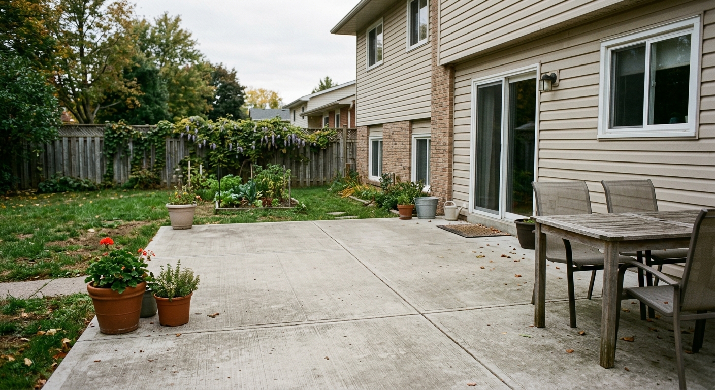 Backyard patio by Belmont Concrete Co.