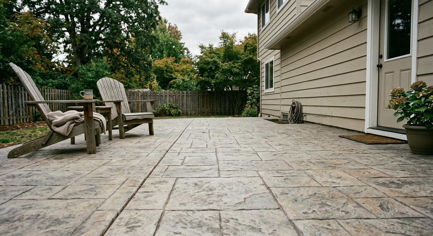 Stamped patio by Belmont Concrete Co.